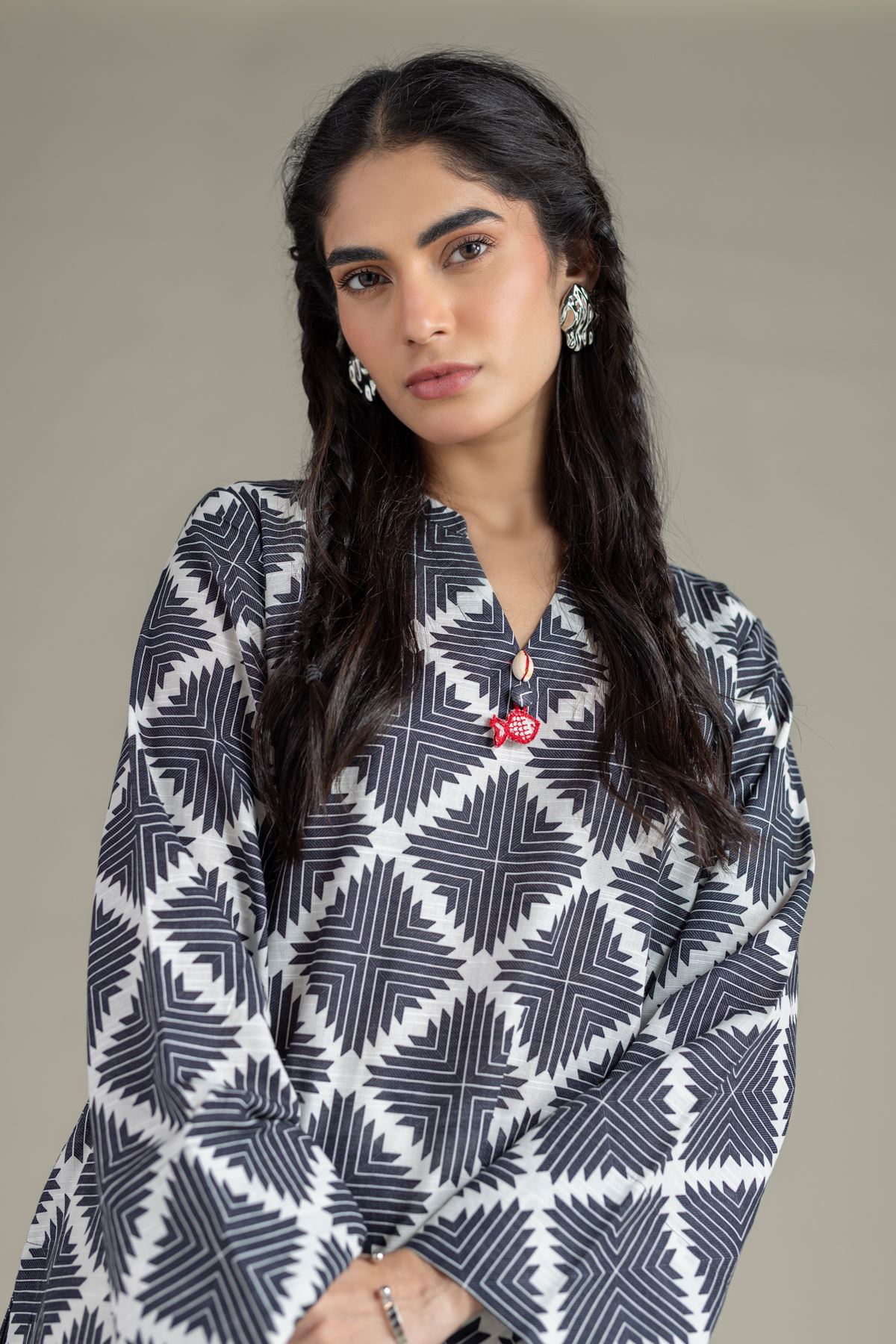 Printed Khaddar Kurta - 25-09-12E2-01TA-VG