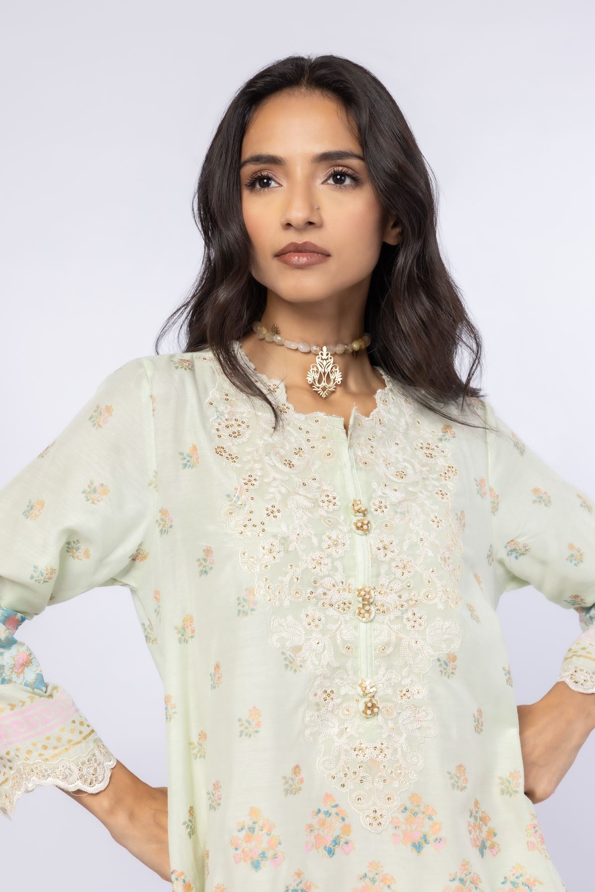 Embroidered Raw Silk Kurta - 25-09-9S3-07TB-VG