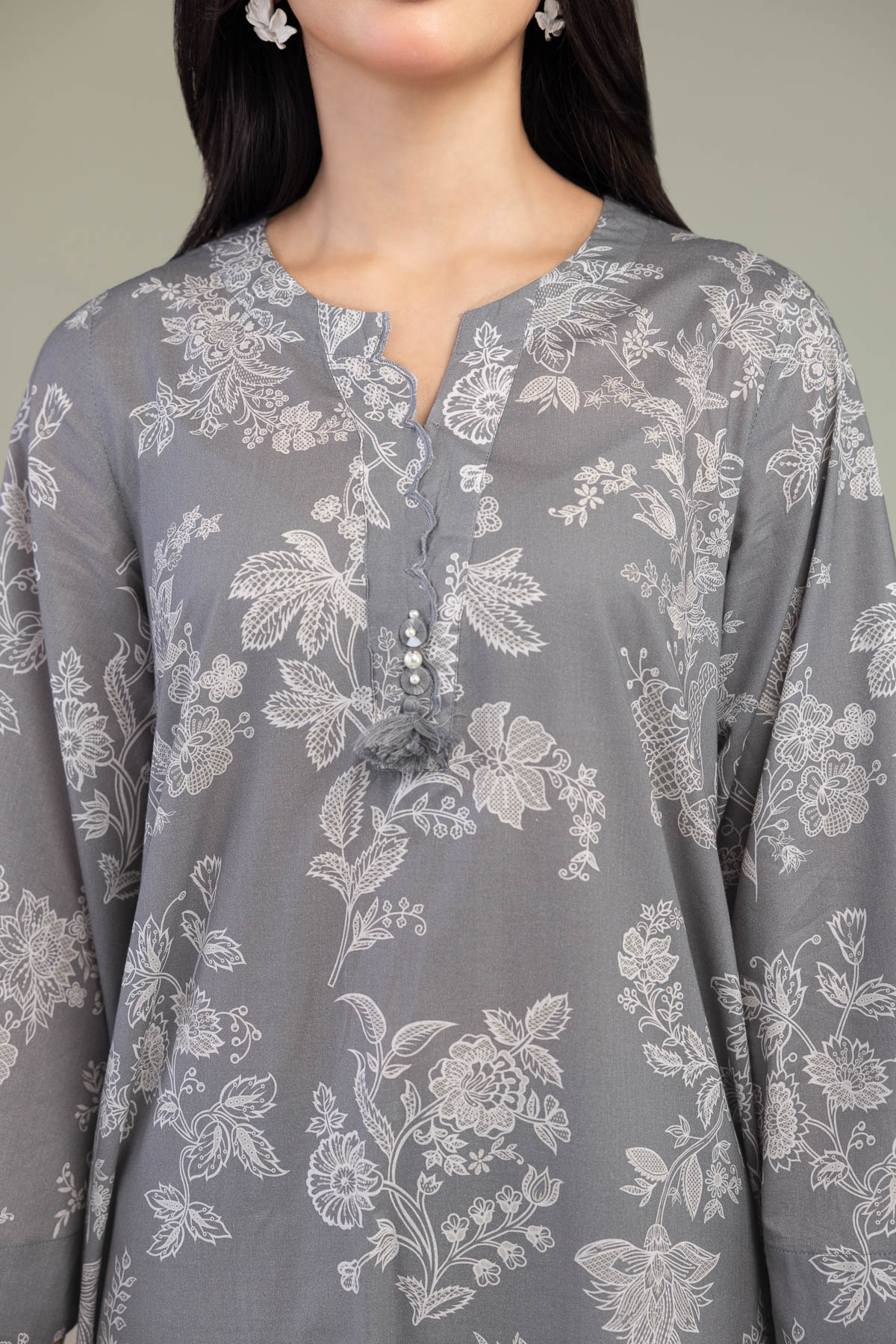 Embroidered Cambric Gray Cambric Kurta - 1-26-102-A-F-VG