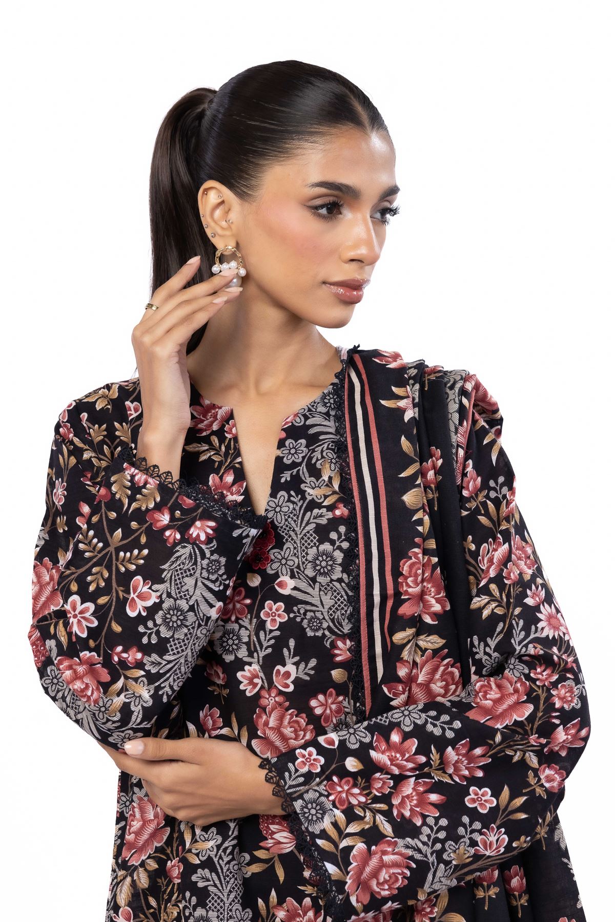 Embroidered Slub Cotton Tailored 3 Piece - KN31AST-VG