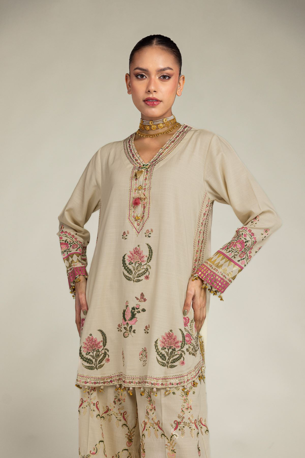 Embroidered Raw Silk Floral Silk Co-ords - 1-26-221-A-G1-VG