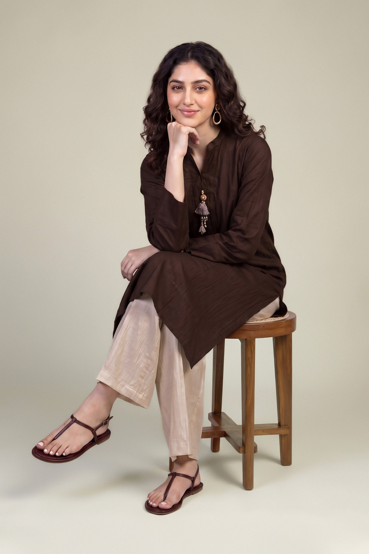 Embroidered Cotton Crinkle Brown Cotton Kurta - 1-26-102-A-F-VG