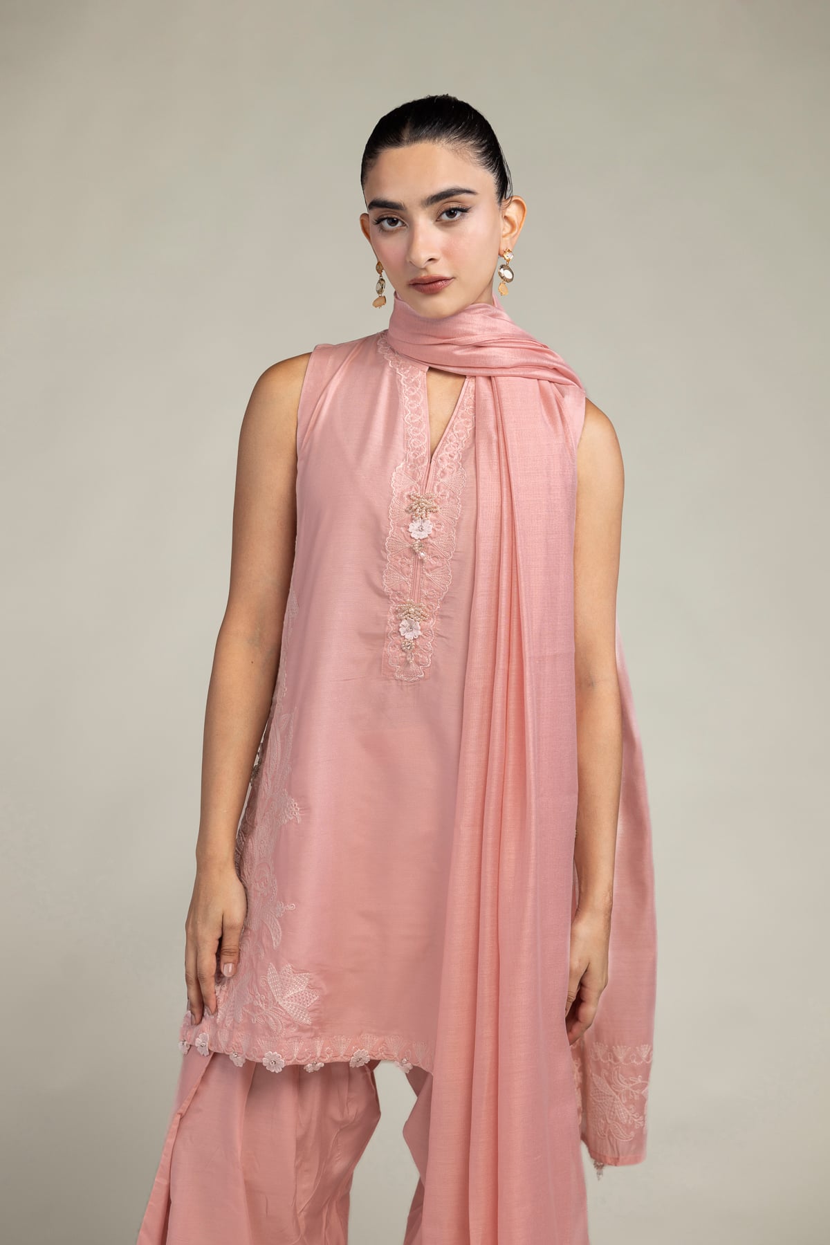 Raw Silk Sleeveless Pink Kurta - 2-26-302-A-F1-VG