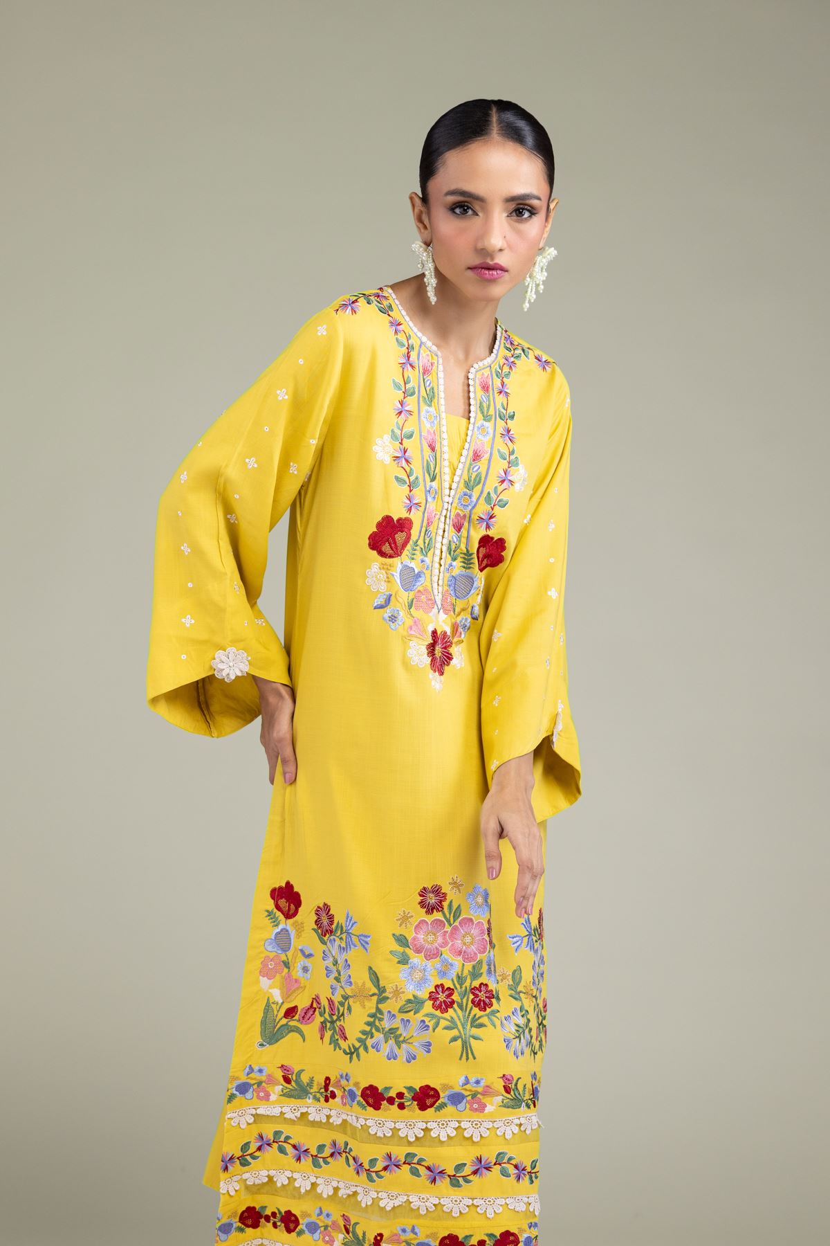 Embroidered Raw Silk Floral Silk Kurta - 1-26-206-A-H1-VG