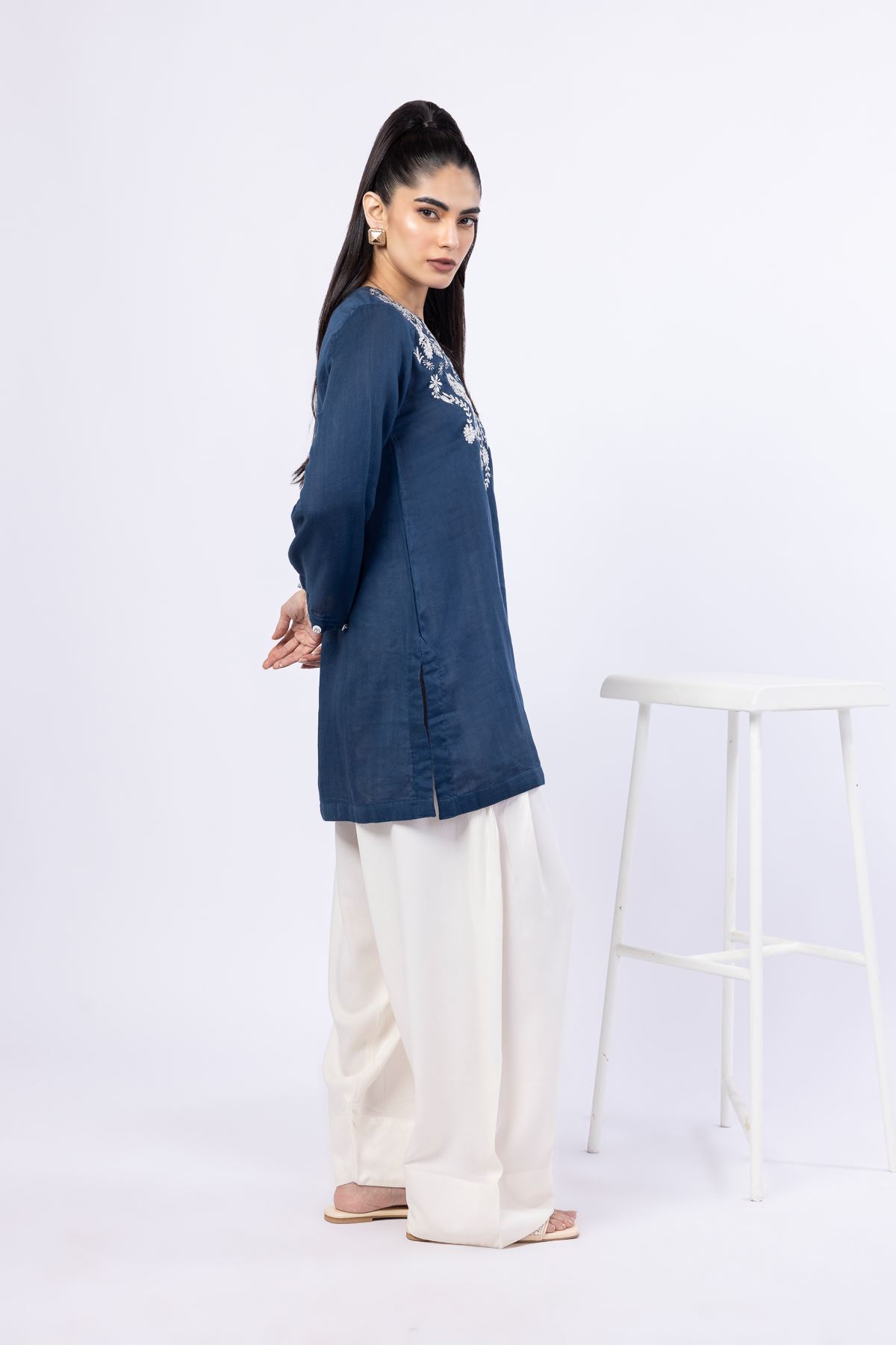 Embroidered Double Layer Plain Kurta - 25-09-9S3-07TB-VG