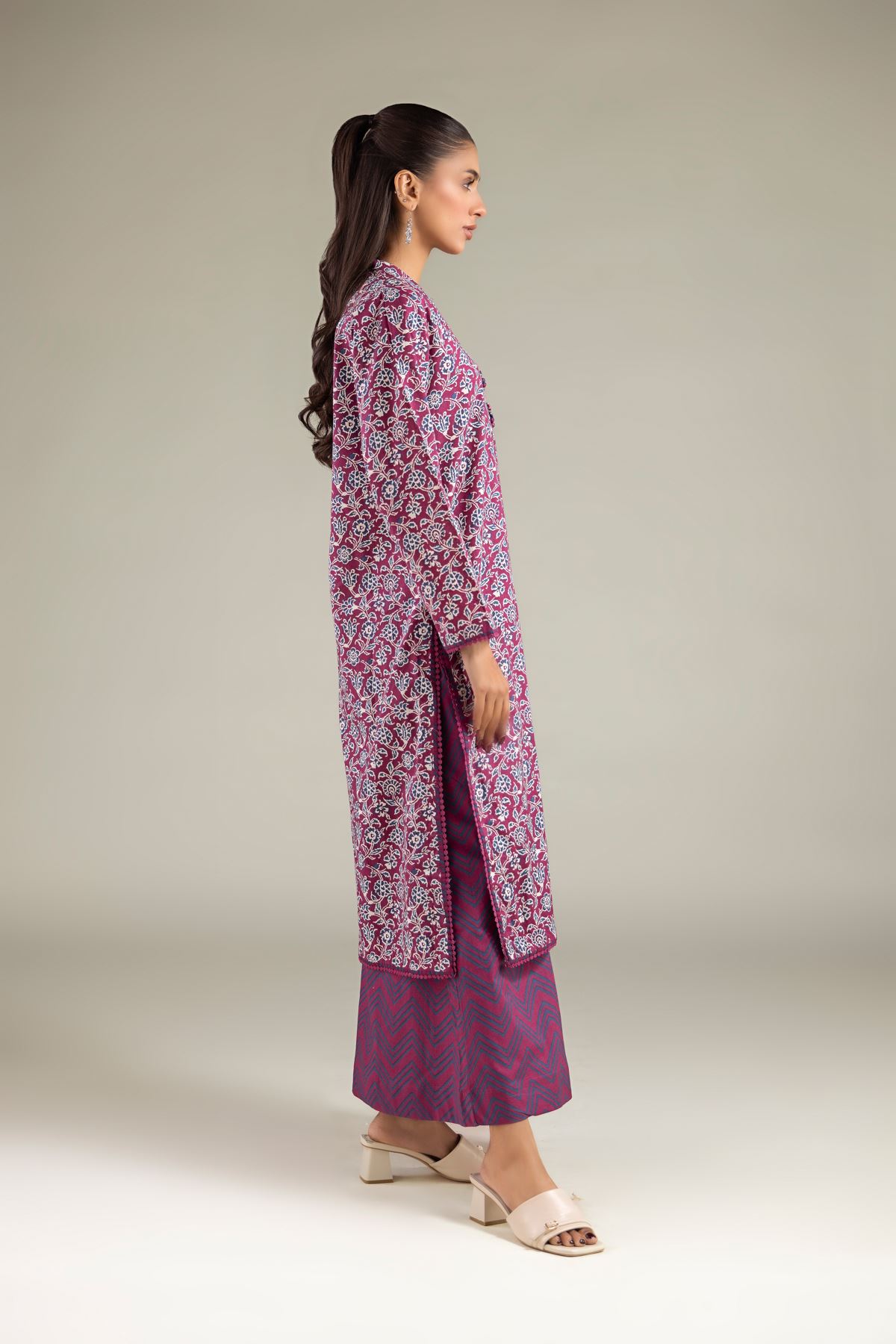 Printed Cambric Floral Longline Kurta - 1-26-125-A-D-VG