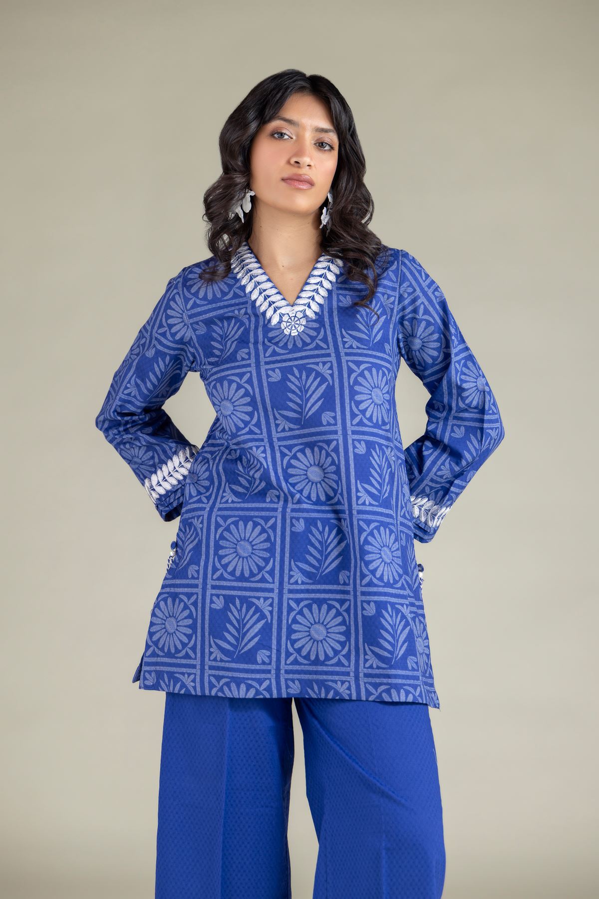 Embroidered Cotton Dobby Kurta - 1-26-113-A-B-VG