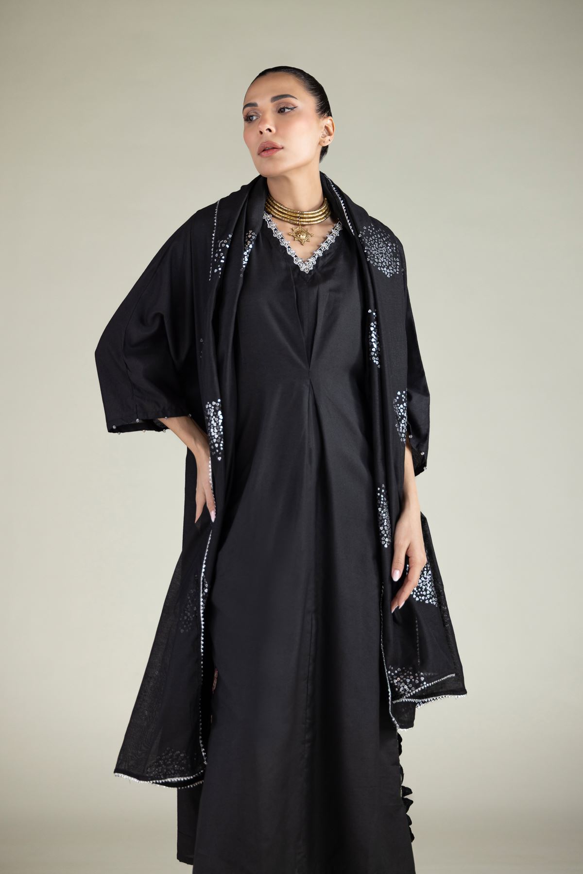 Embroidered Raw Silk Floral Longline Kurta - 2-26-108-F-D-VG