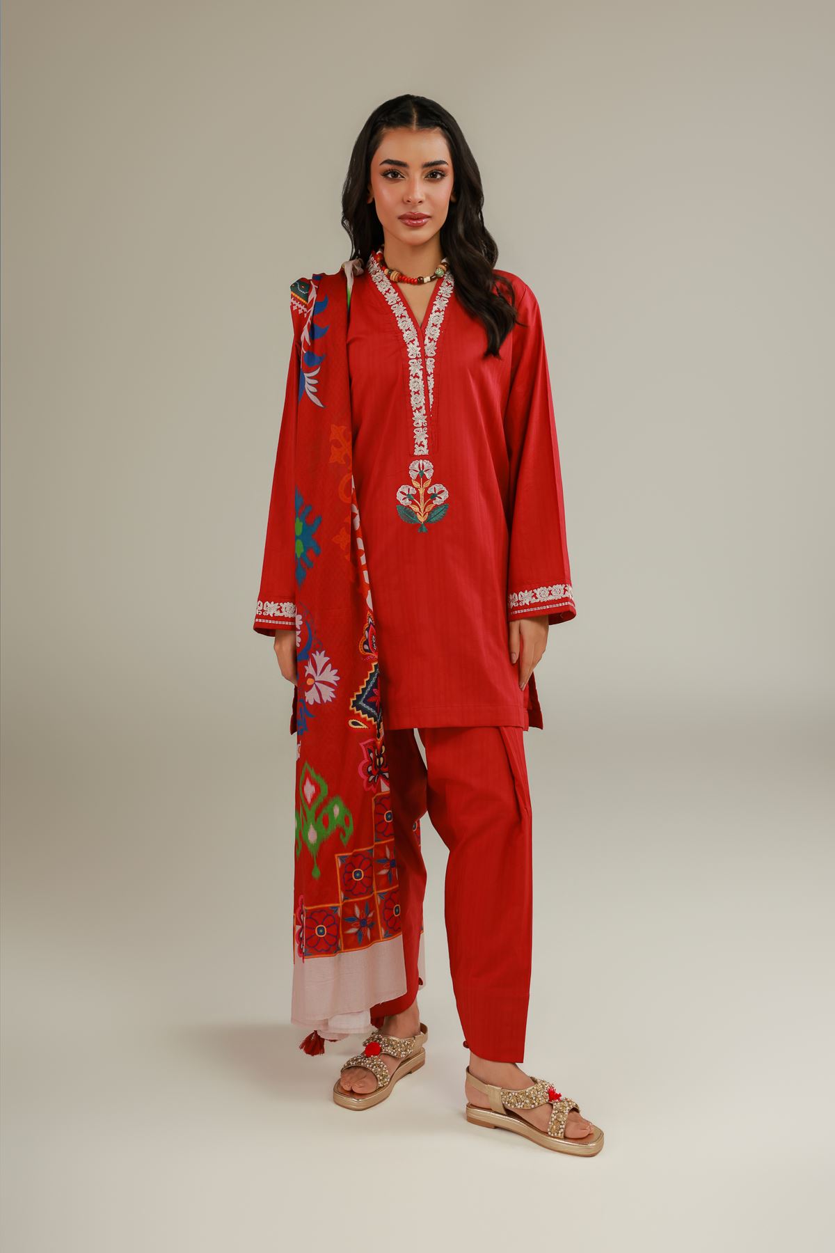 Embroidered Cotton Dobby Red Cotton Shalwar - 1-26-104-A-B-VG