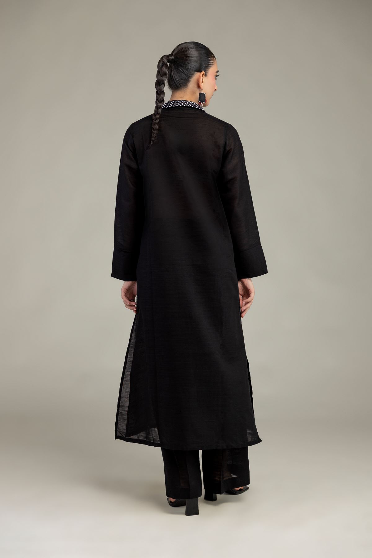 Dyed Textured Cotton Longline Cotton Kurta - T-A11-26-118FI2-VG