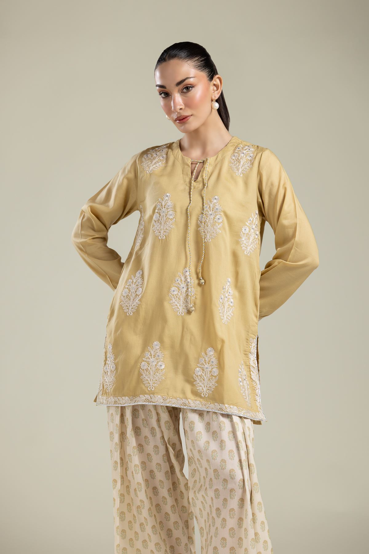 Embroidered Textured Weave Floral Embroidered Kurta - 1-26-106-A-D-VG