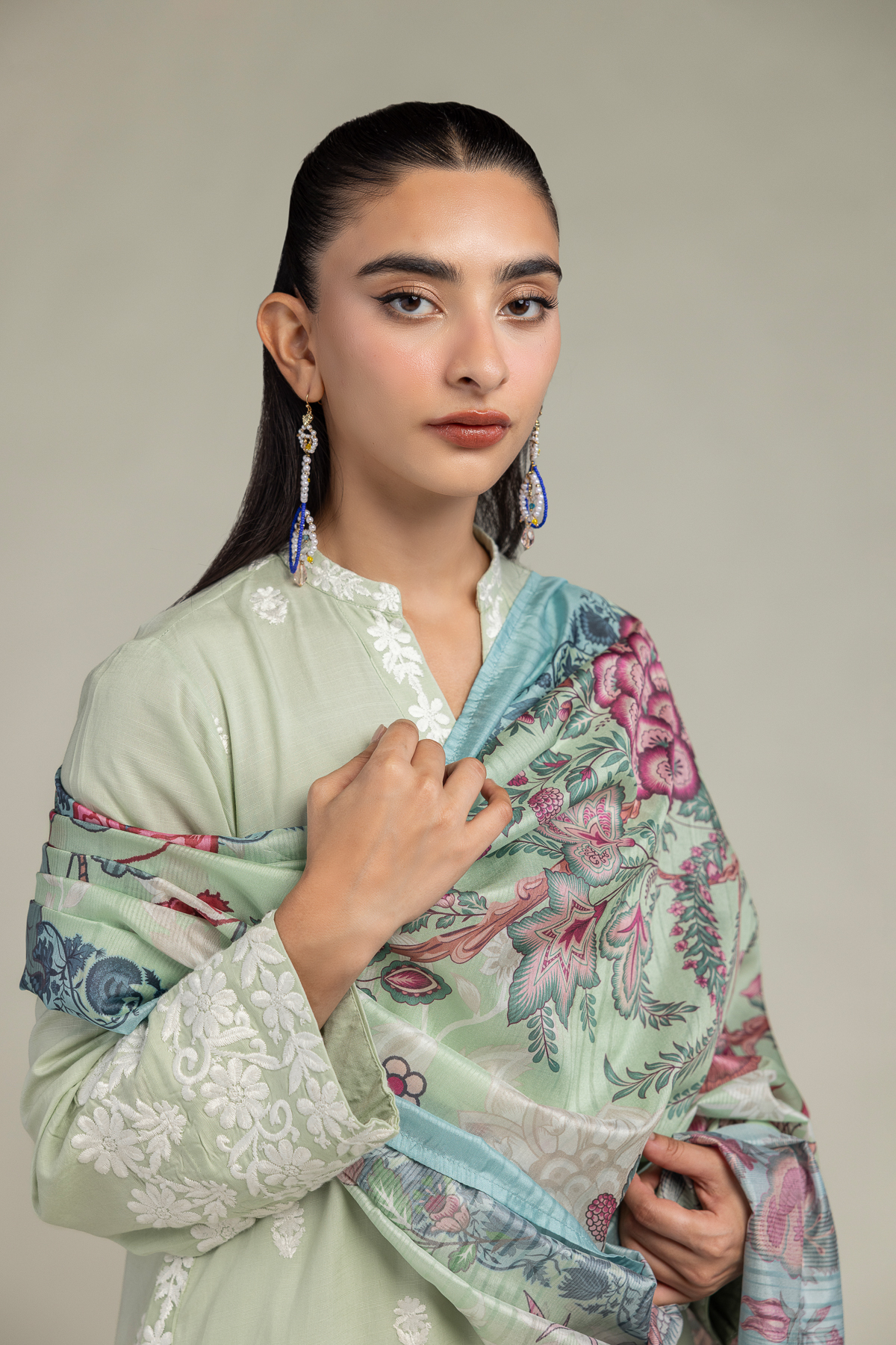 Embroidered Polyester Silk Silk Floral Dupatta - 2-26-106-A-H-VG