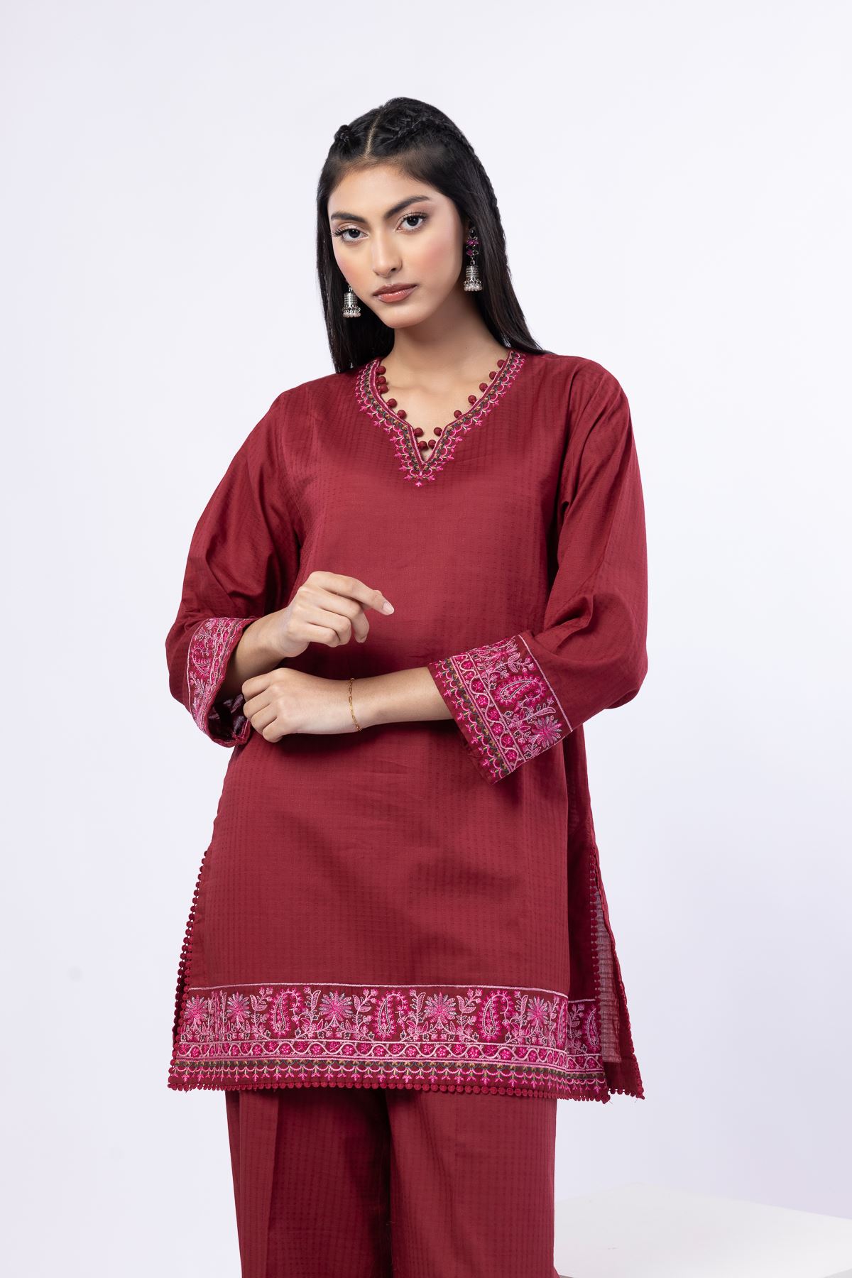 Embroidered Cotton Dobby Kurta - 25-09-11E2-06TA-VG