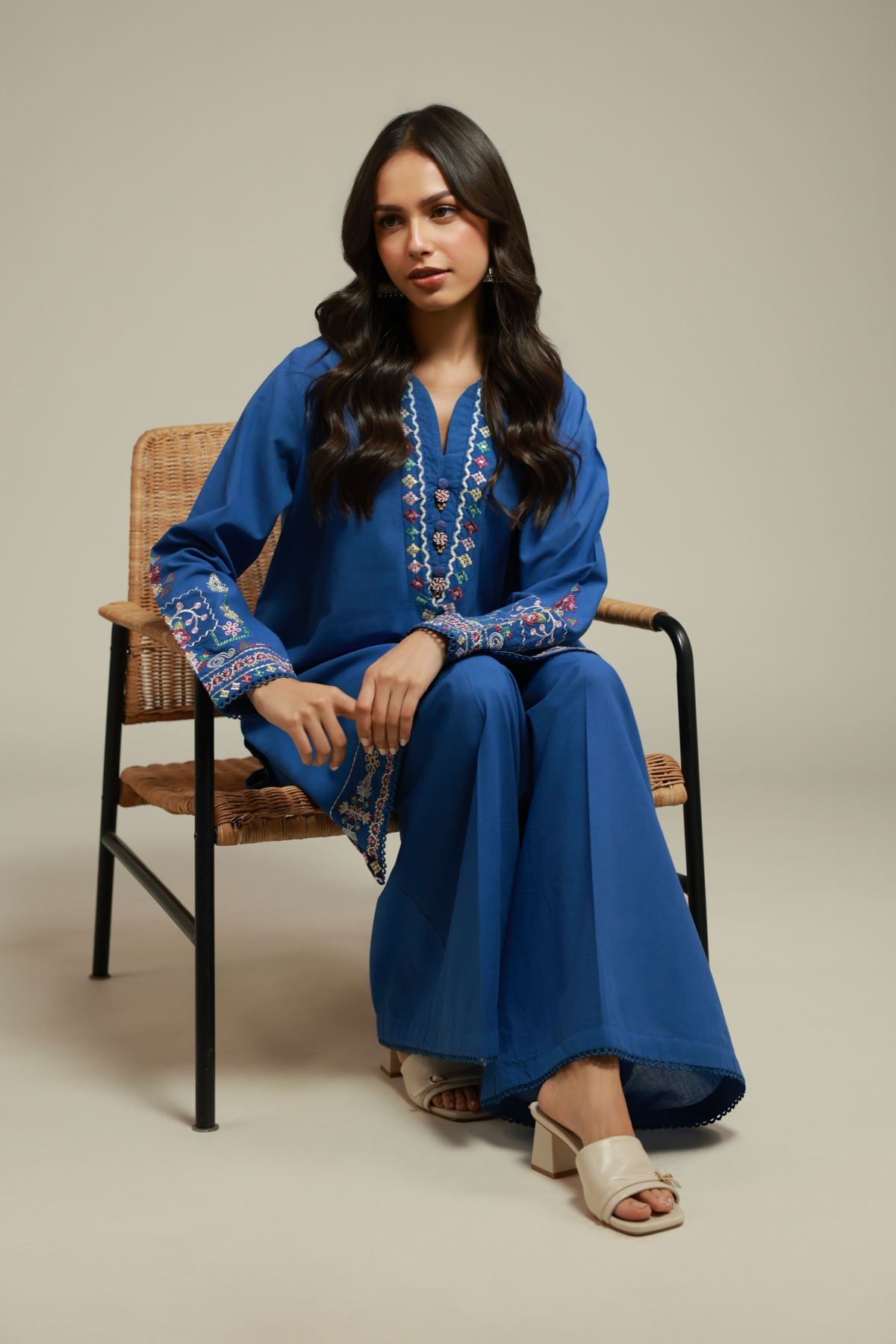 Embroidered Cambric 2-Piece Tailored Set - 2-26-107-A-F-VG