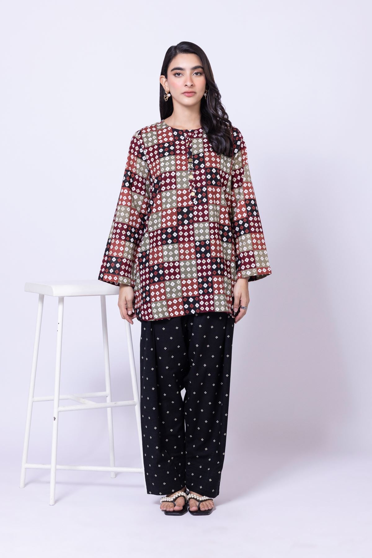 Printed Khaddar Geometric Shalwar - 25-10-12E10-08TA-VG