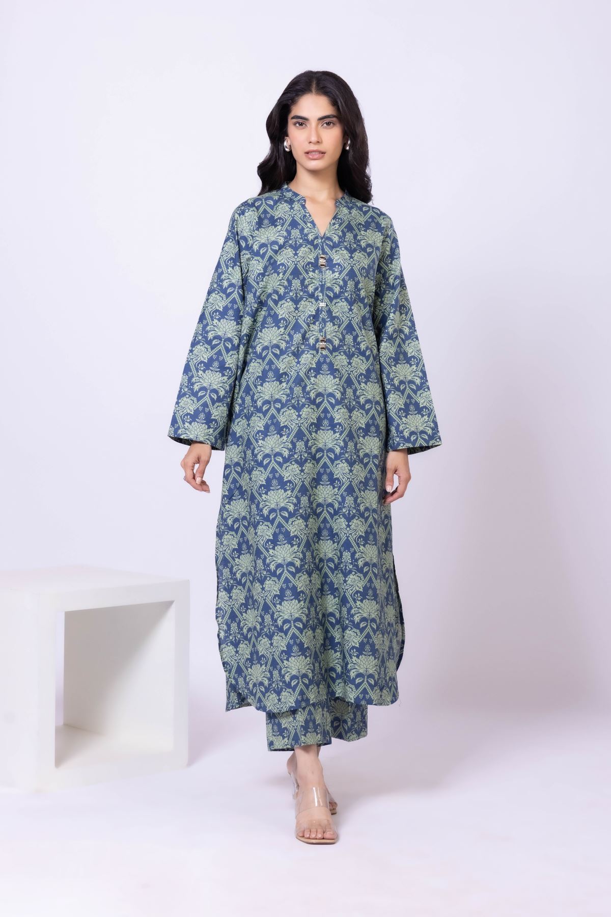 Printed Khaddar Kurta - 25-09-11E11-08TA-VG