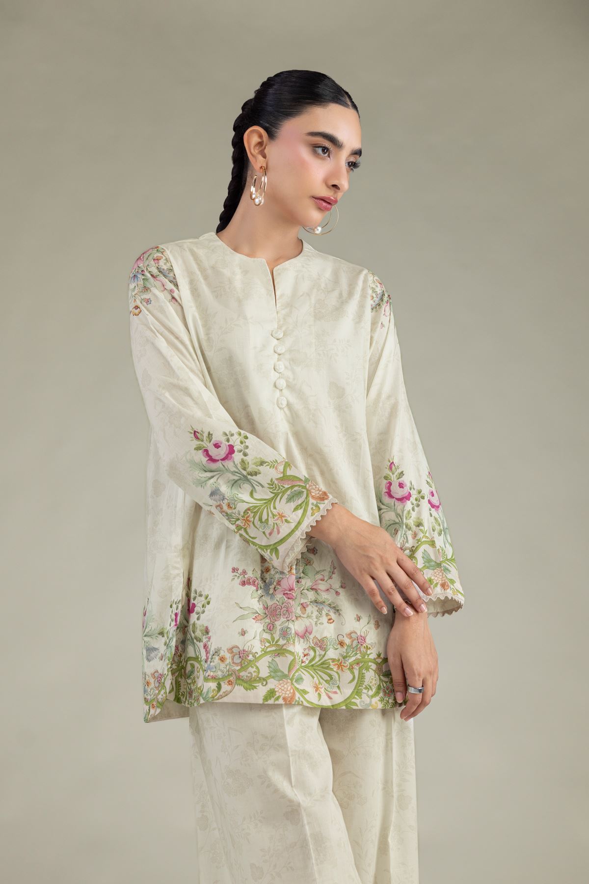 Printed Cambric Short V-Neck Kurta - 1-26-250-B-H1-VG
