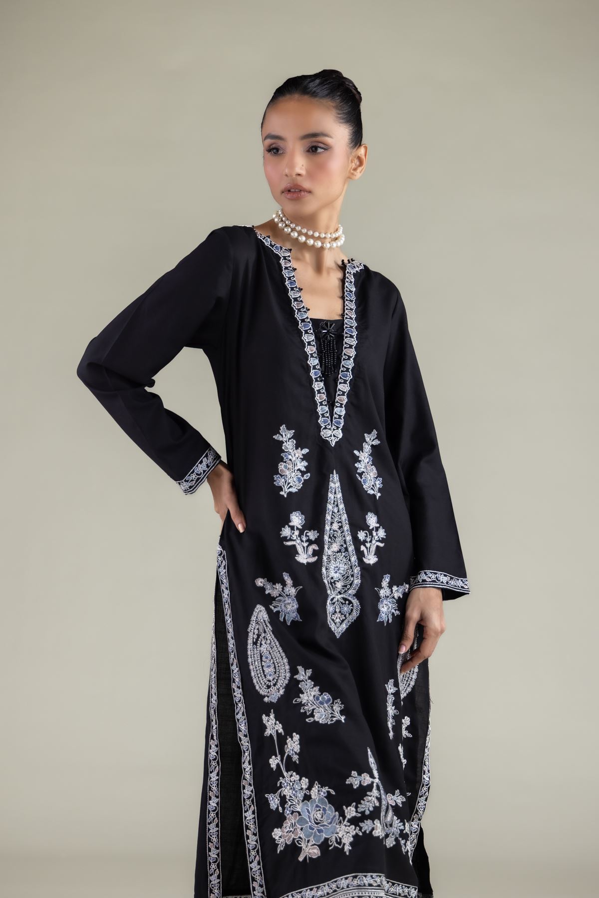 Embroidered Raw Silk Kurta - 2-26-105-A-D-VG