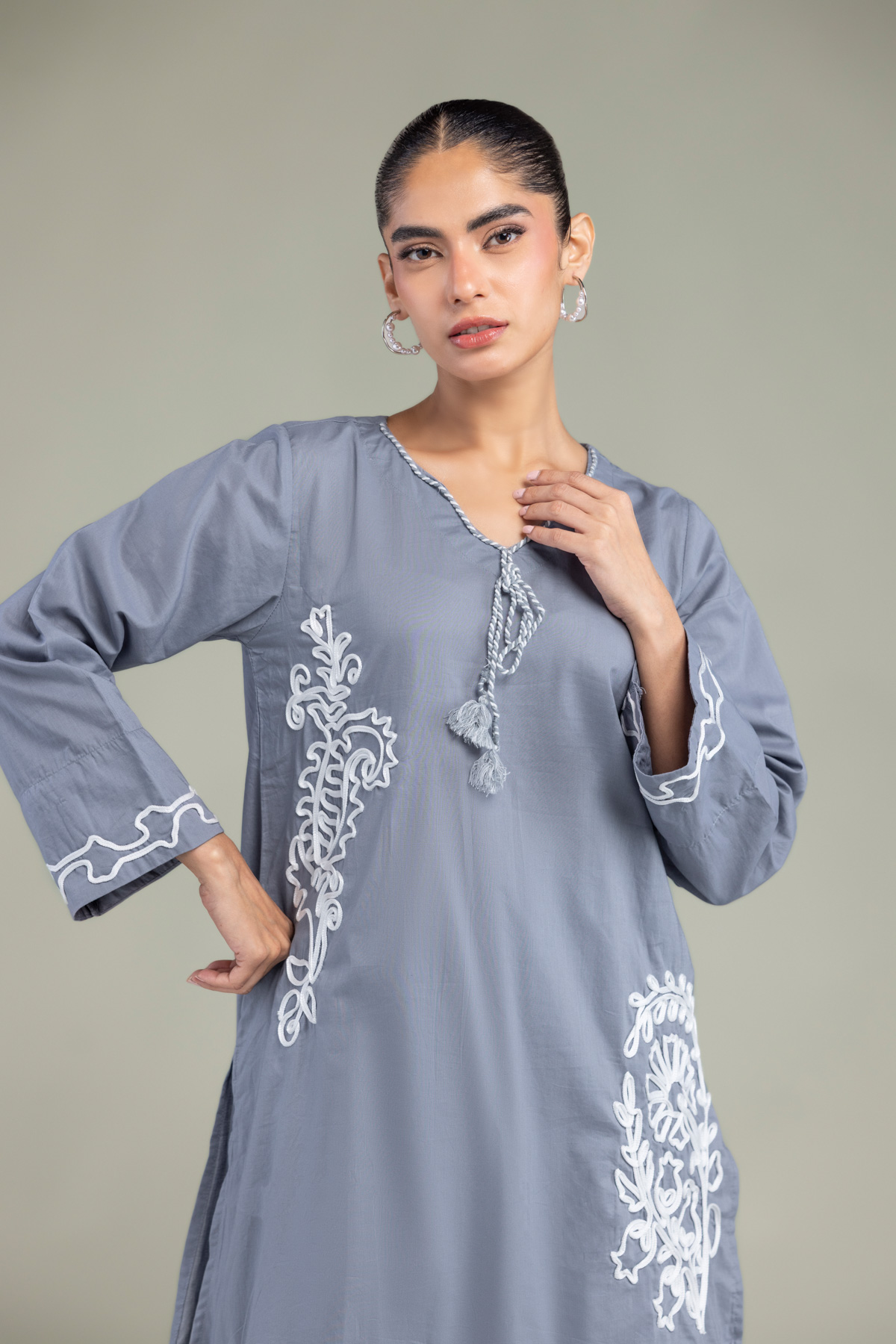Embroidered Cambric Gray Cambric Kurta - 1-26-102-A-F-VG
