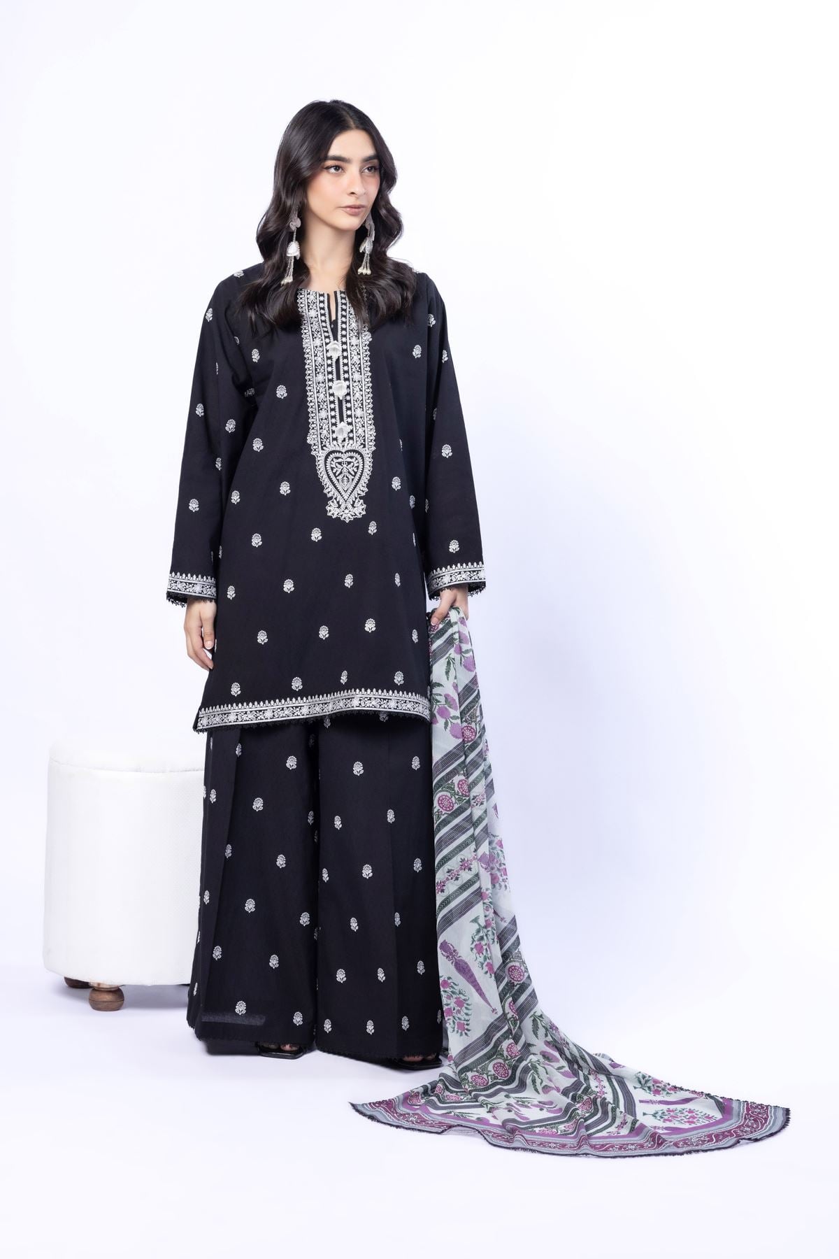 Embroidered Cotton Dobby Tailored 3 Piece - 5-26-102-F-A-VG
