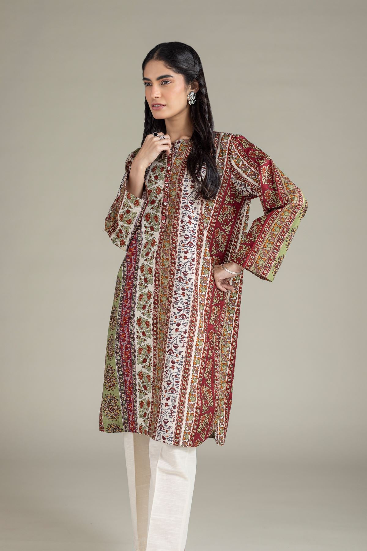 Printed Khaddar Kurta - 25-08-12E8-11TA-VG