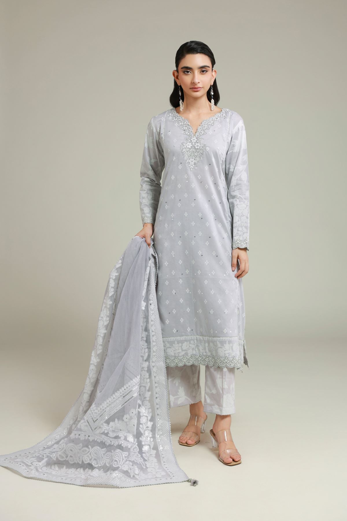 Embroidered Cambric Cambric Tailored 3-piece - T-A22-26-112FH1-VG