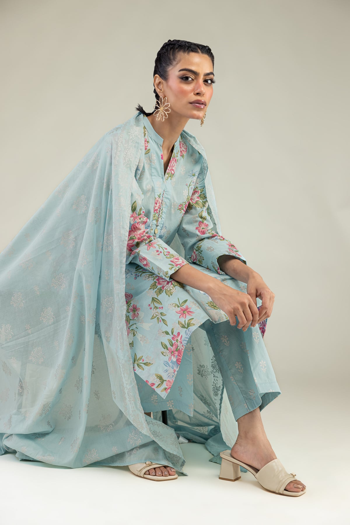 Printed Lawn Floral Lawn Dupatta - 1-26-240-A-I1-VG