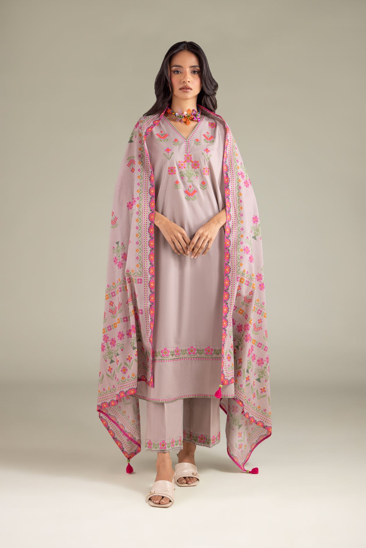 Embroidered Lawn Geometric Lawn Dupatta - 1-26-146-A-A-VG