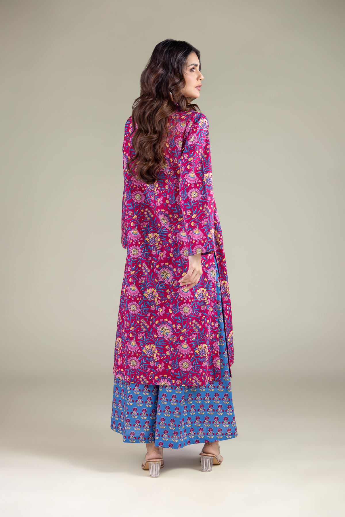 Printed Cambric Floral Longline Kurta - 5-26-102-F-A-VG