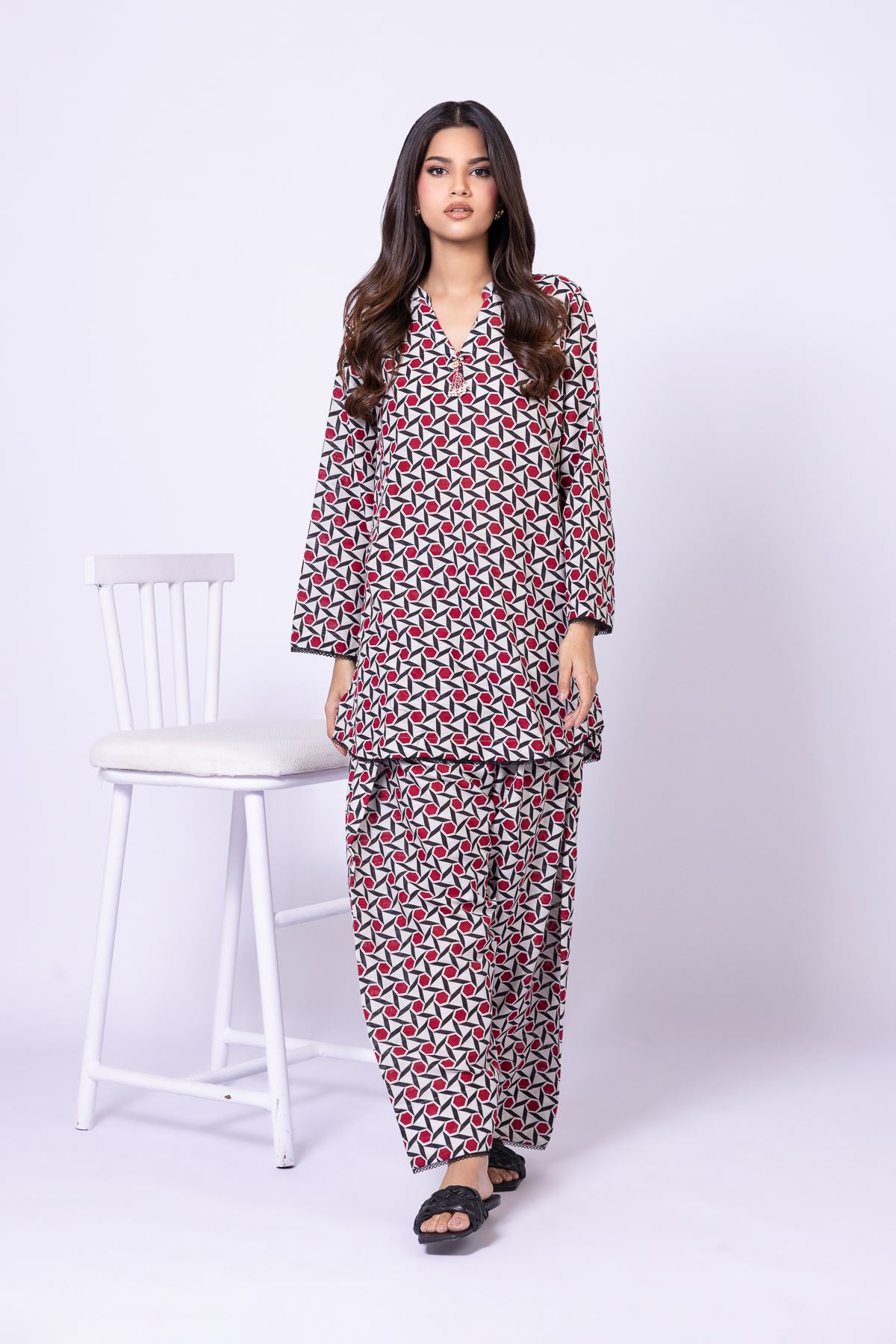 Printed Textured Cotton Pants - 25-09-11E7-09BA-VG