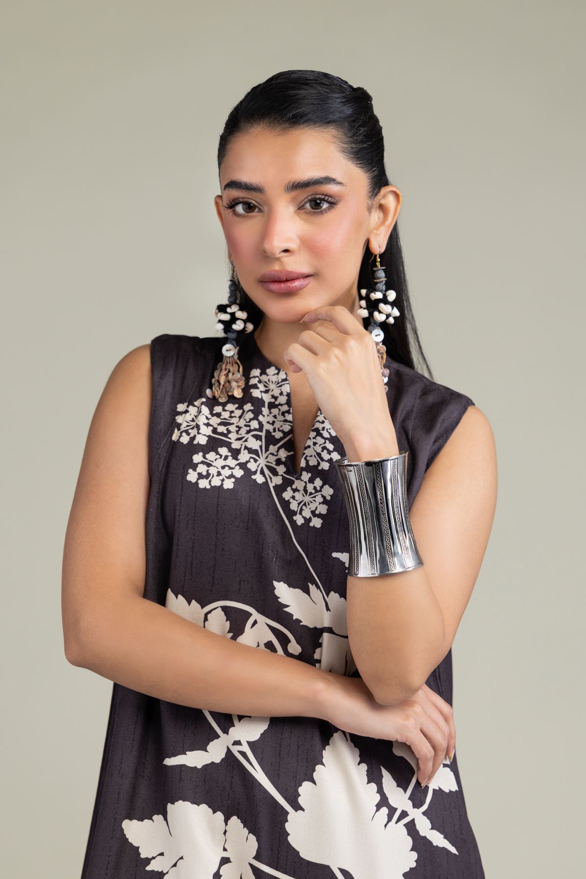 Printed Viscose Crepe Sleeveless Viscose Shirt - 6-26-206-B-B1-VG