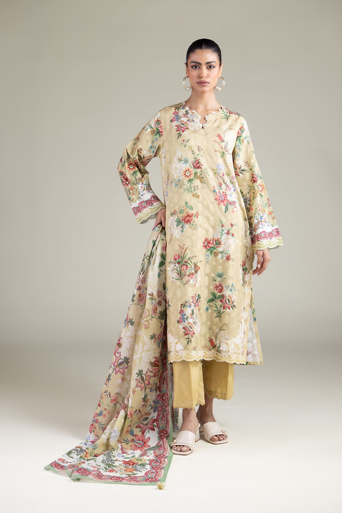 Embroidered Broshia Tailored 3 Piece - 1-26-303-B-A1-VG