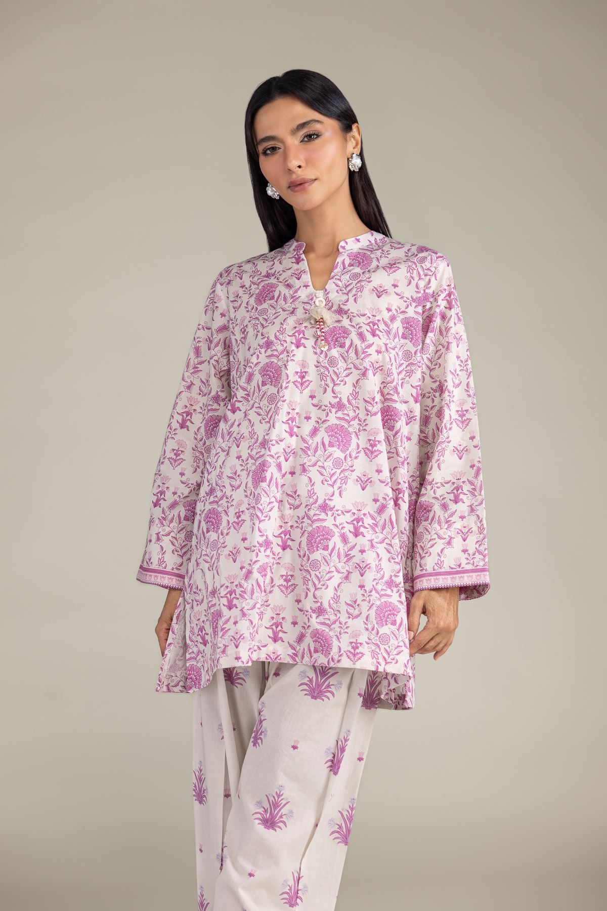 Printed Cambric Short Floral Kurta - 1-26-322-B-A1-VG
