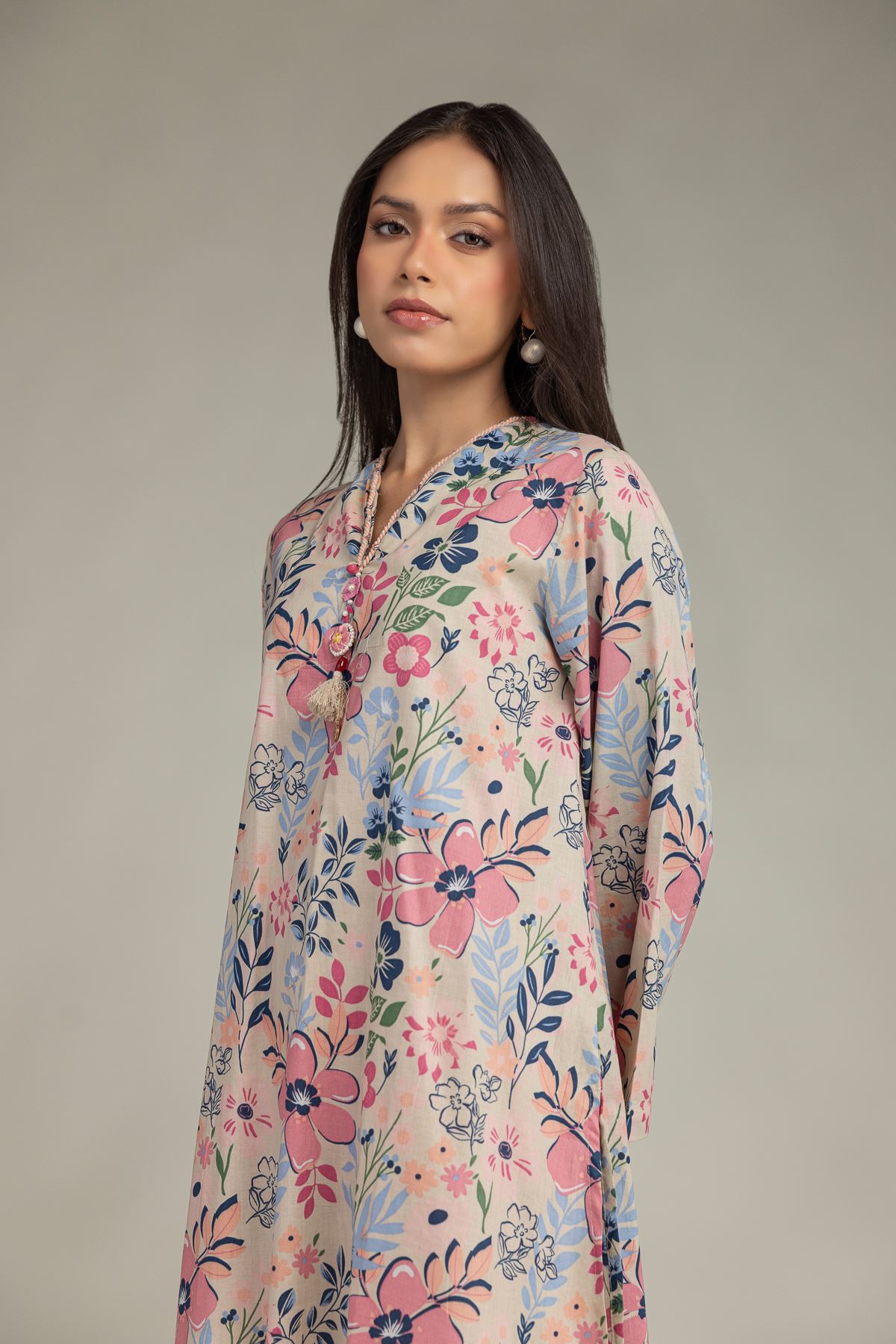 Printed Cambric Short Floral Kurta - 8-26-210-A-C1-VG