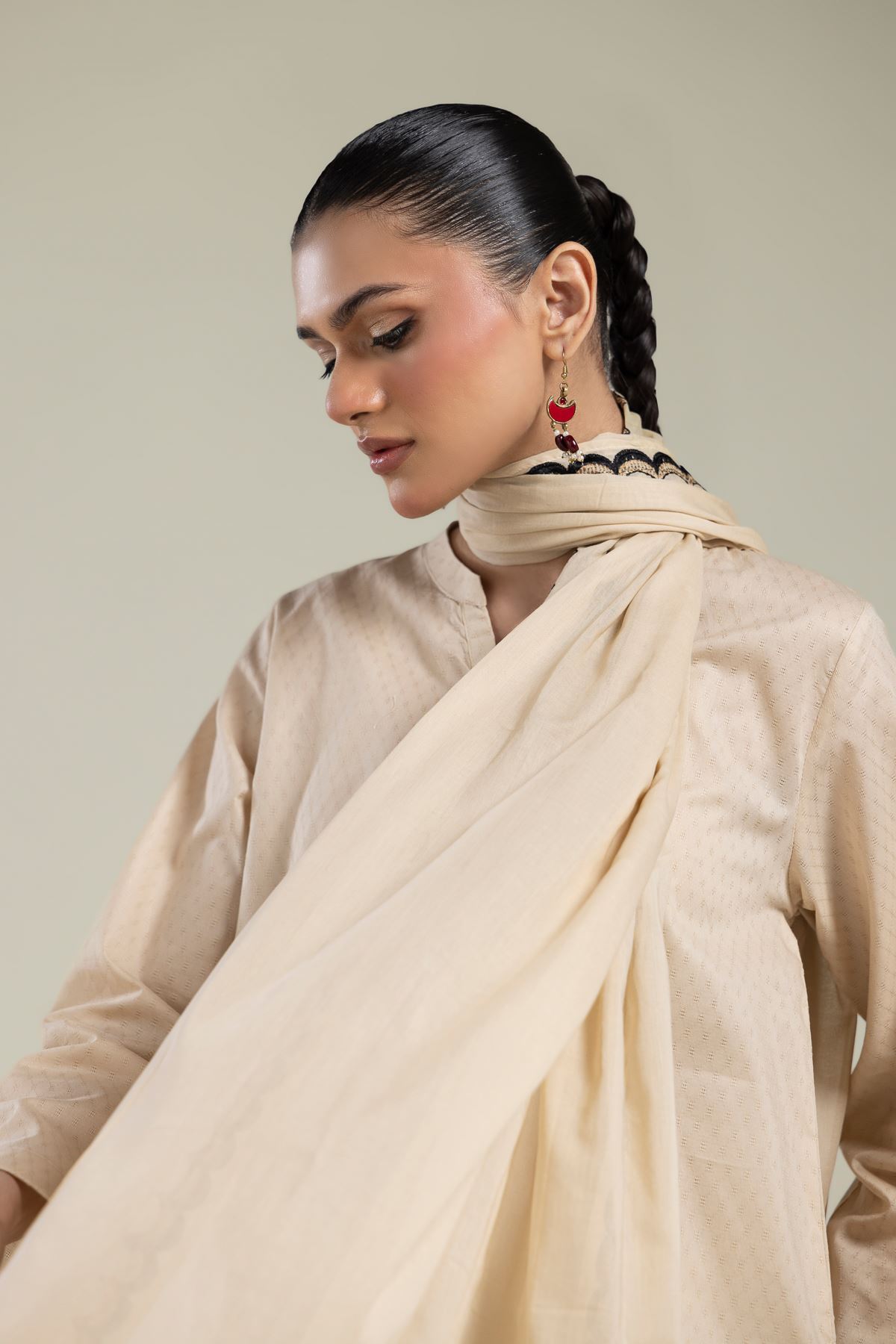 Embroidered Lawn Beige Lawn Dupatta - 1-26-134-A-E-VG