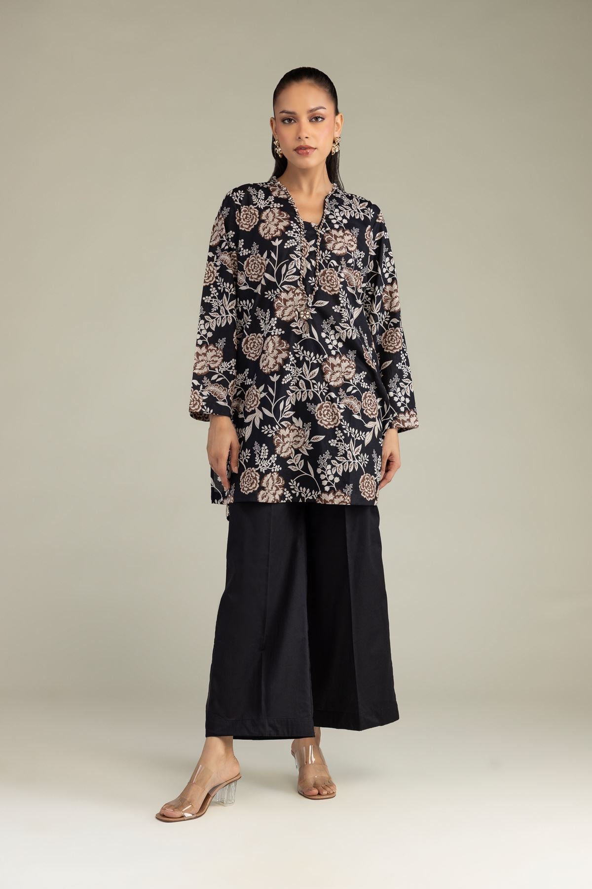 Printed Cambric Solid Black Pants - 1-26-229-C-H1-VG