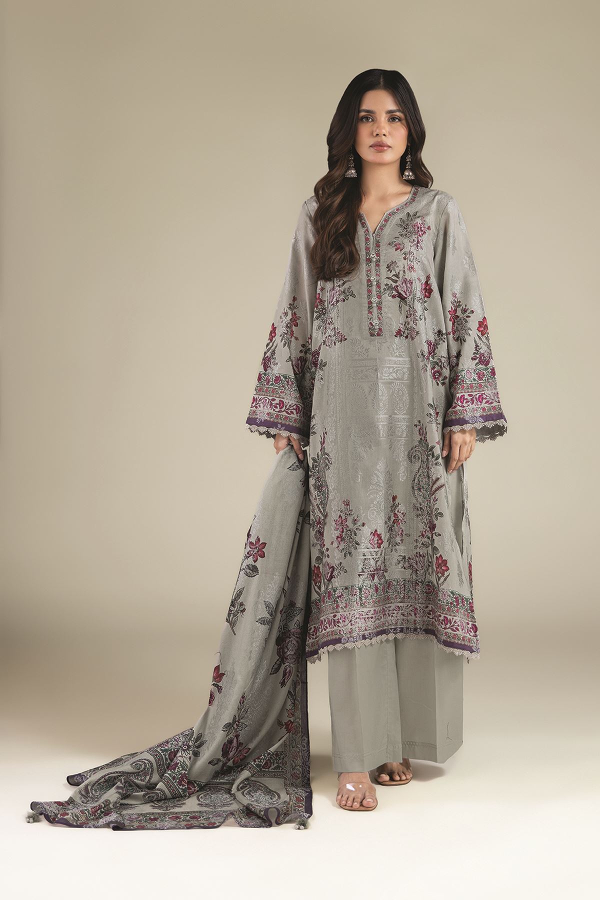 Printed Jacquard Floral Tailored 3-Piece - 2-26-308-A-G1-VG