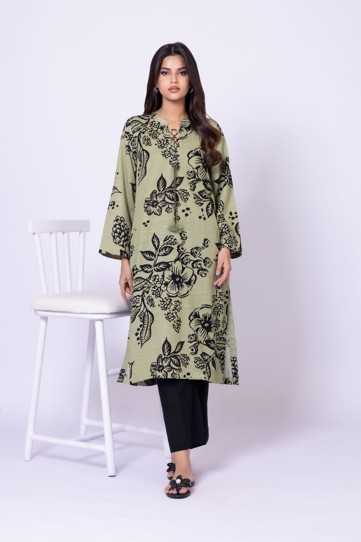 Printed Khaddar Kurta - 25-08-8E1-05TB-VG