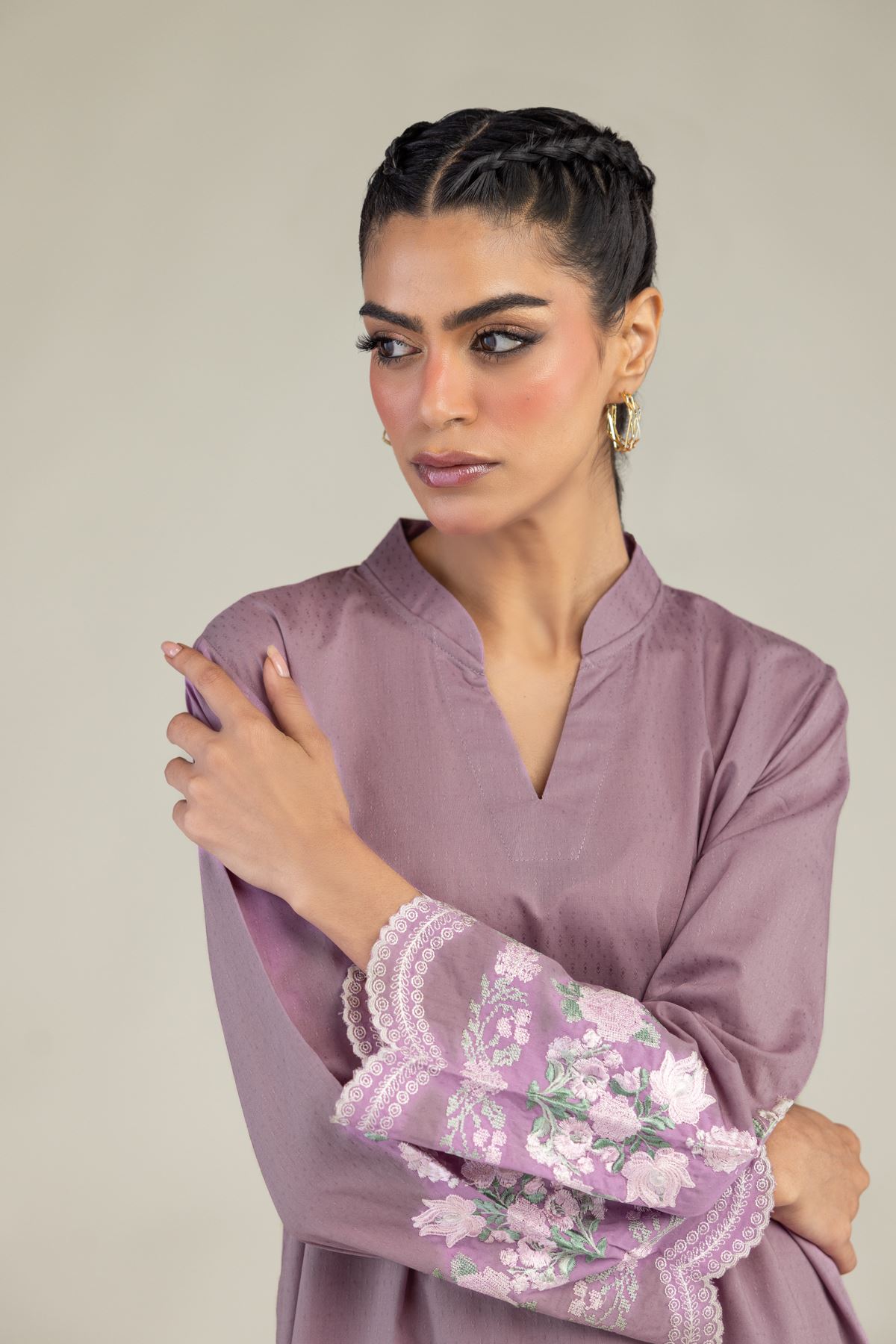 Embroidered Cotton Dobby Floral Cotton Kurta - 25-10-12E5-04TB-VG