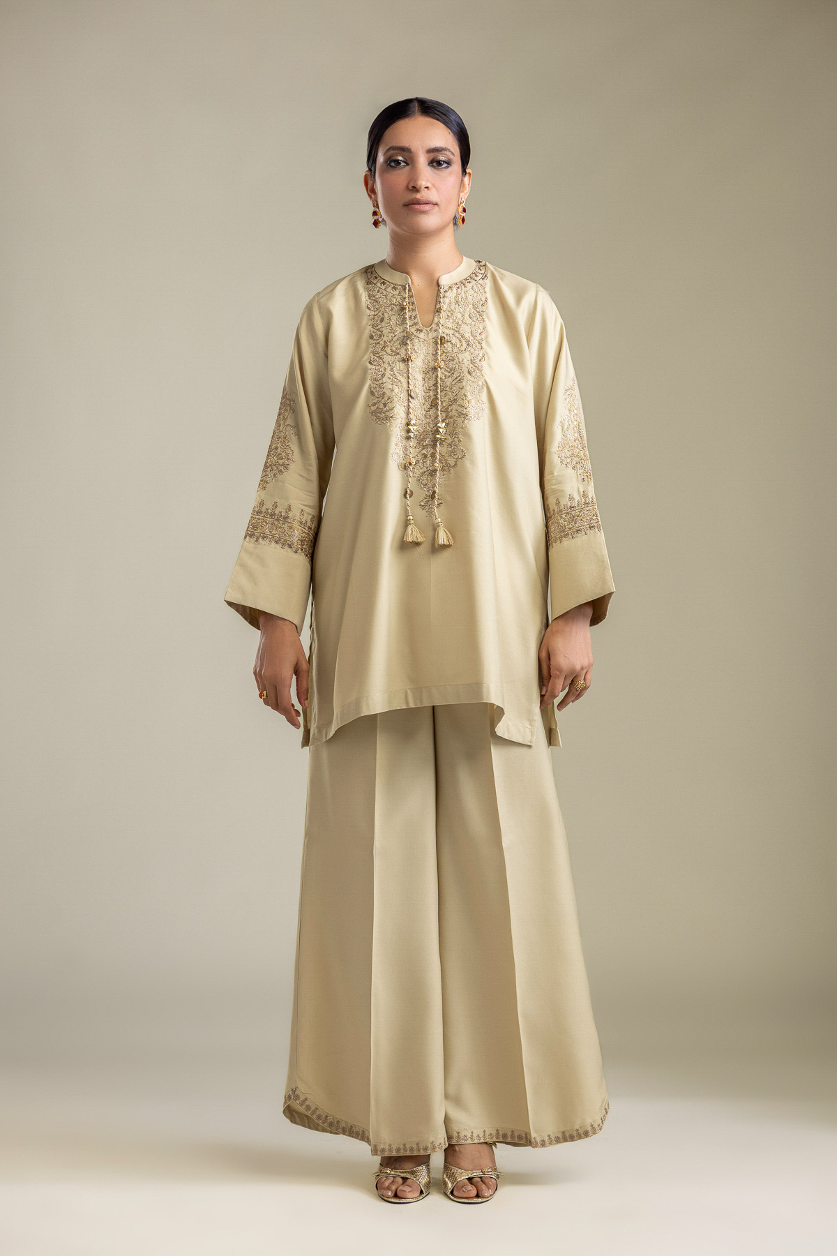 Embroidered Raw Silk Short Embroidered Kurta - 2-26-403-A-H1-VG