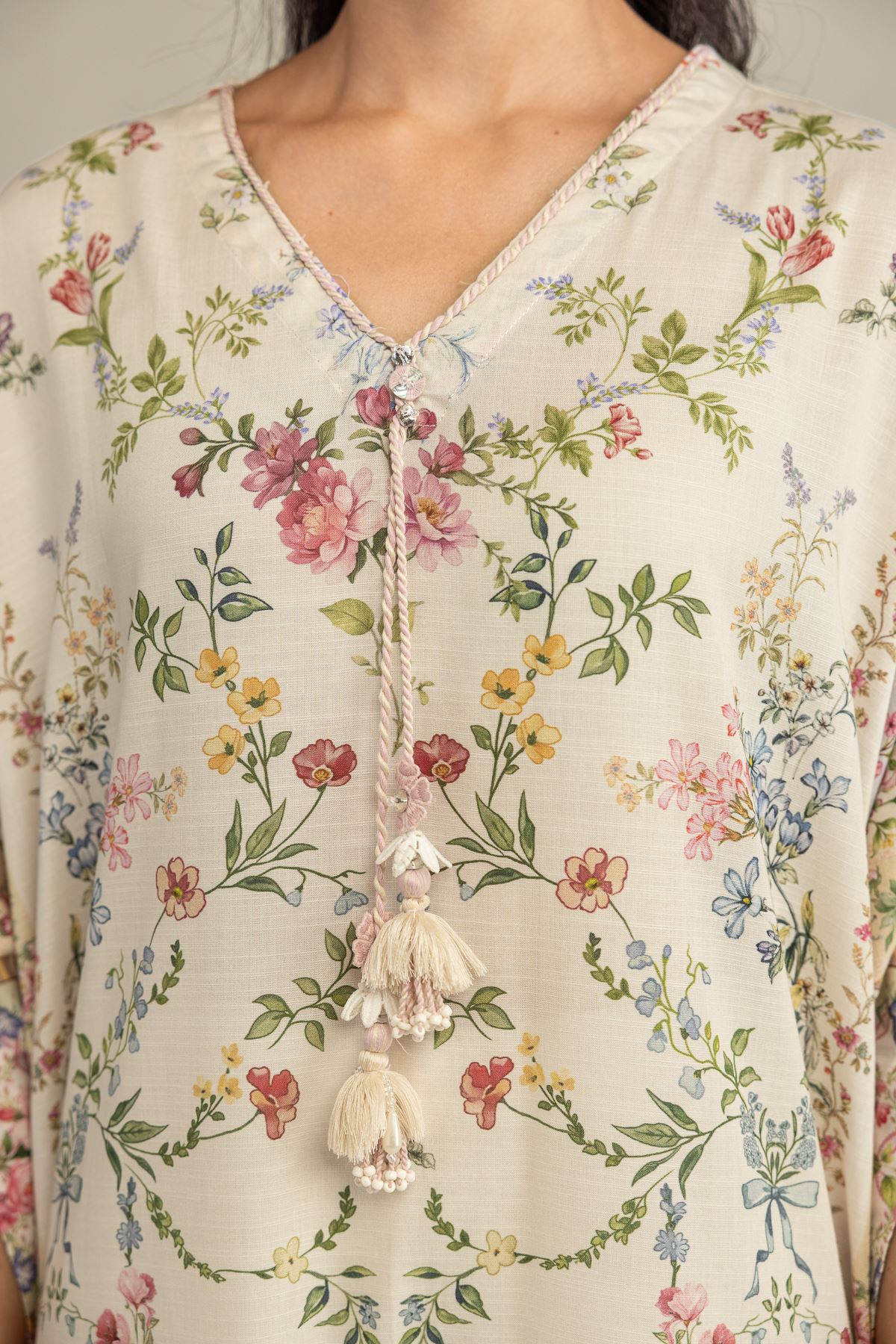 Printed Raw Silk Floral Longline Kurta - 8-26-303-A-B1-VG