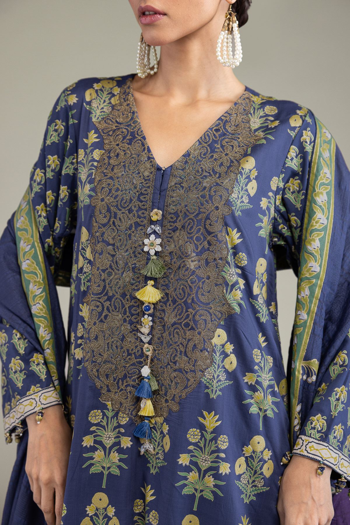 Embroidered Raw Silk Silk 3-Piece Set - 1-26-131-A-B-VG