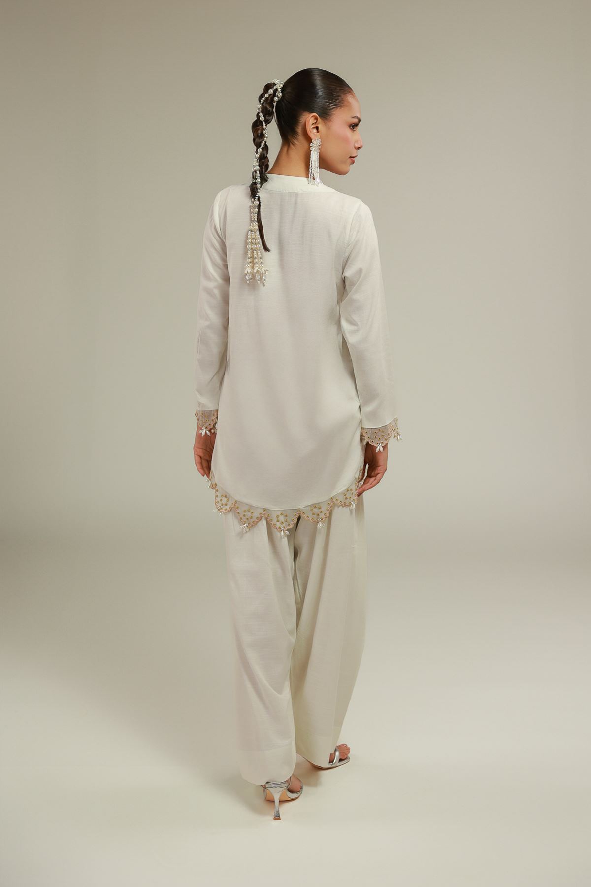 Embroidered Raw Silk Floral V-Neck Kurta - 1-26-146-A-D-VG