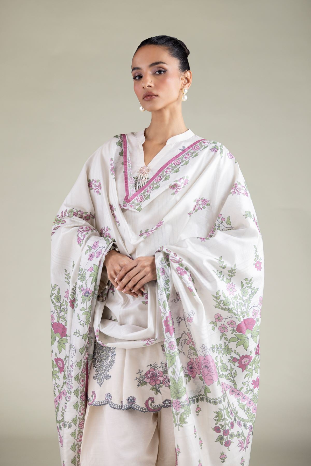 Embroidered Polyester Silk Floral All-Season Dupatta - 2-26-112-A-D-VG