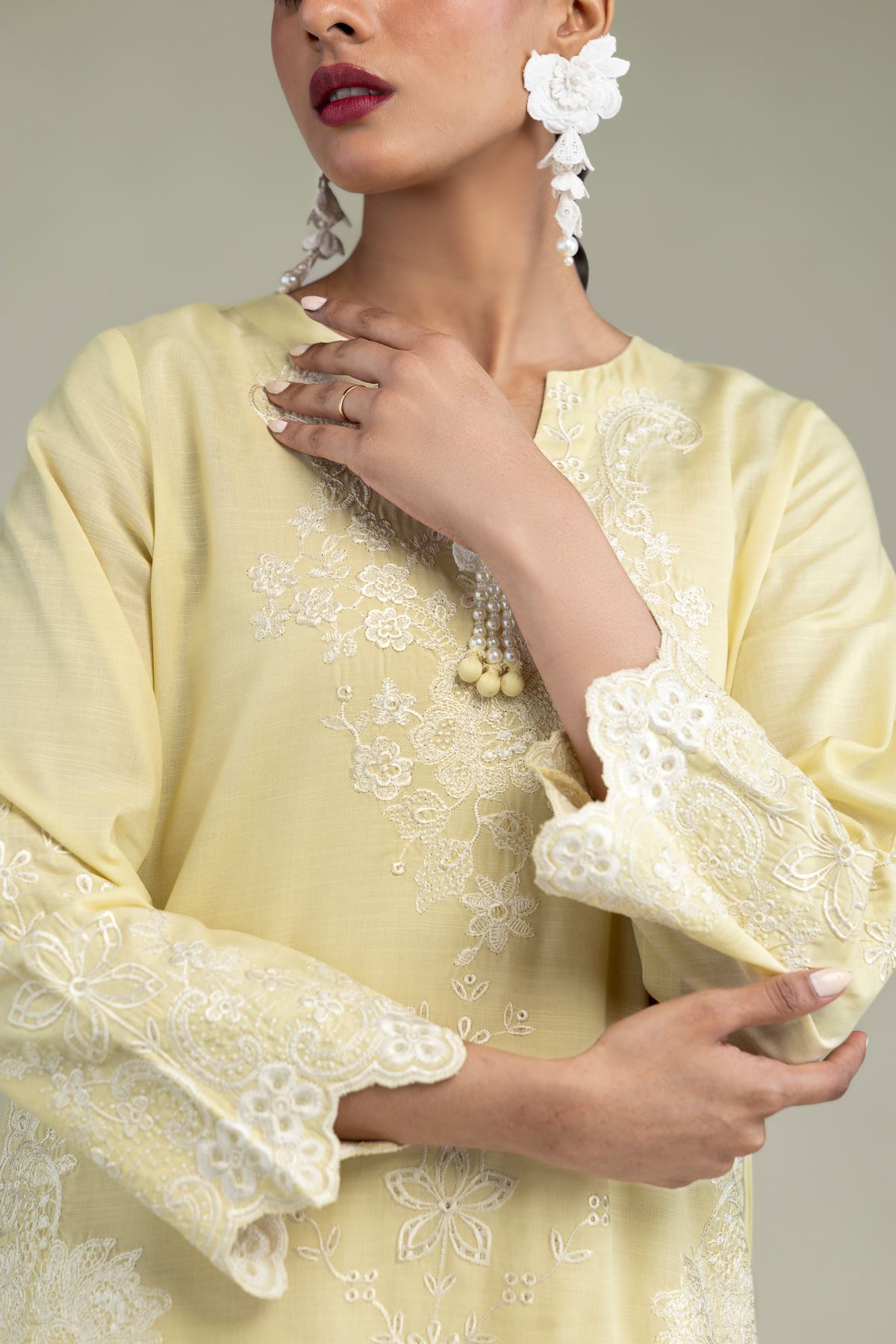Embroidered Raw Silk Silk V-Neck Kurta - 1-26-250-B-H1-VG