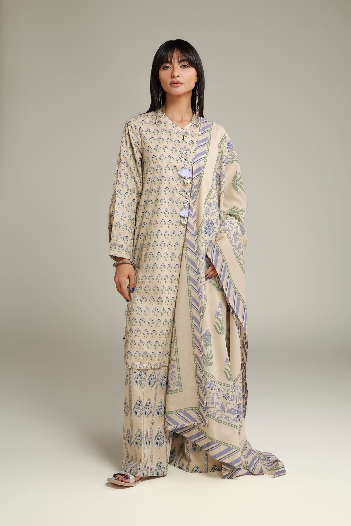 Printed Lawn Floral Summer Dupatta - 26-02-1E13-09TA-VG
