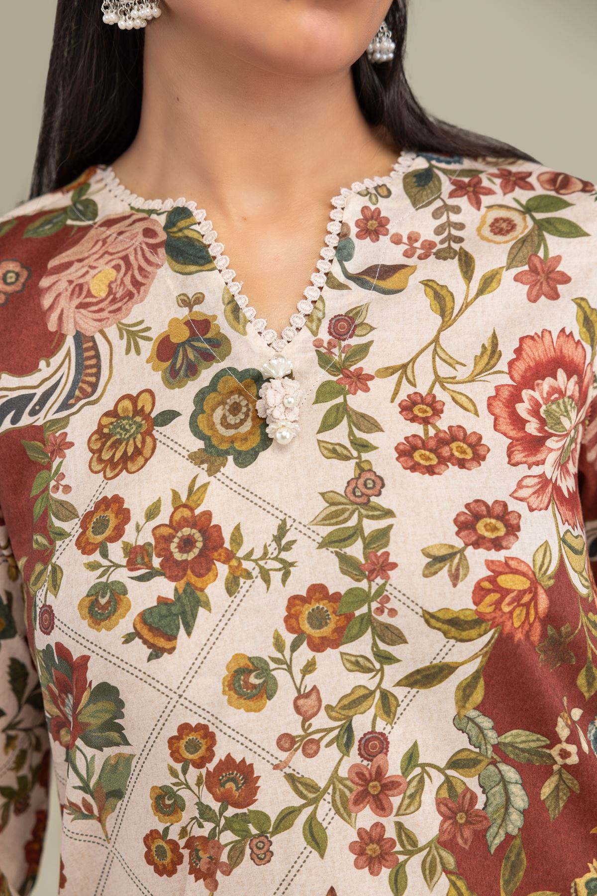Embroidered Cambric Floral Cambric Kurta - 25-11-12S3-08TA-VG