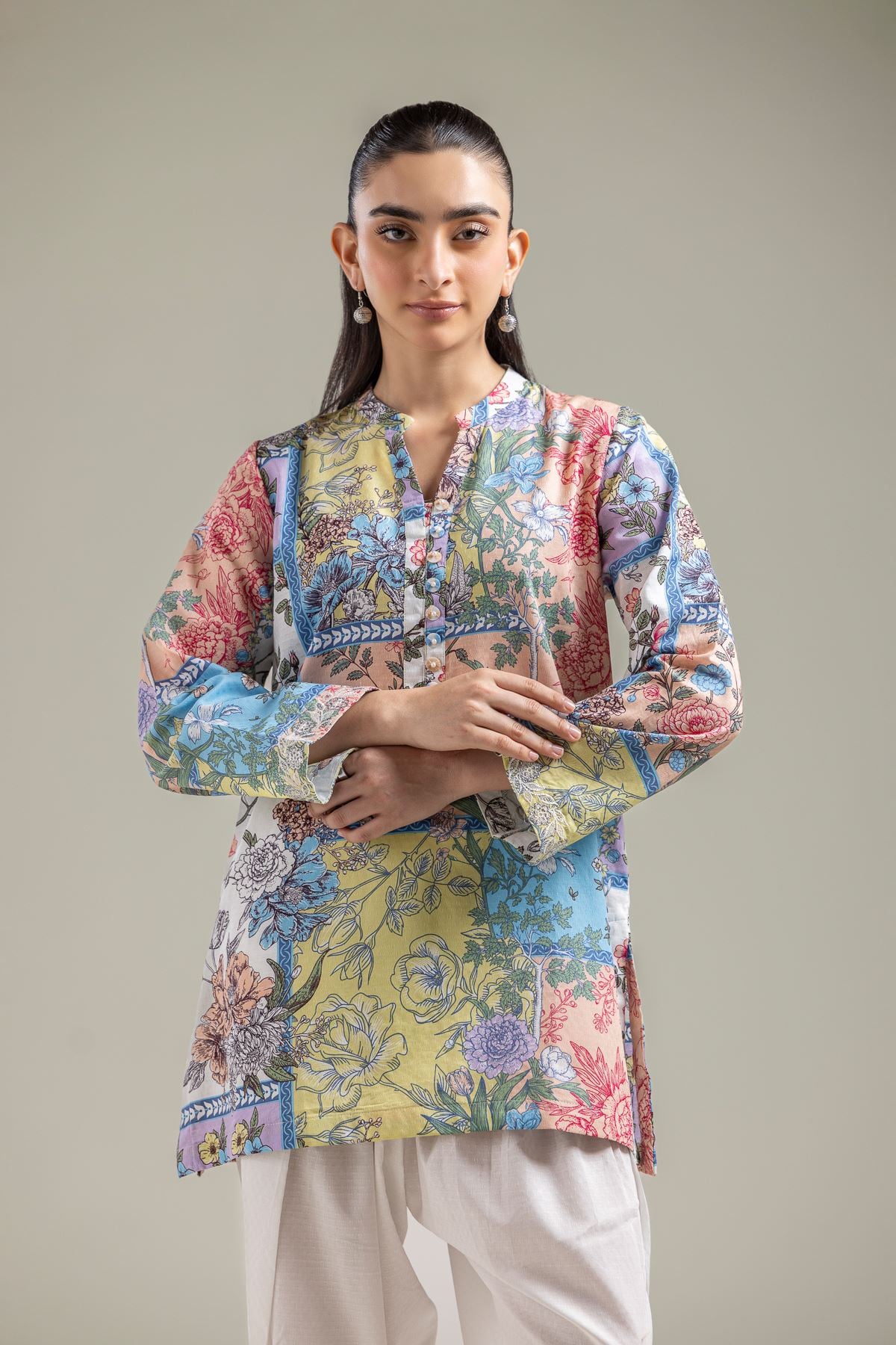 Embroidered Cotton Dobby Button-Down Cotton Kurta - 1-26-118-A-C-VG