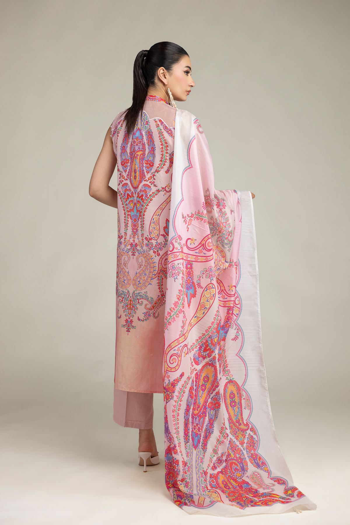 Embroidered Polyester Silk Pink Floral Dupatta - 2-26-212-A-E1-VG