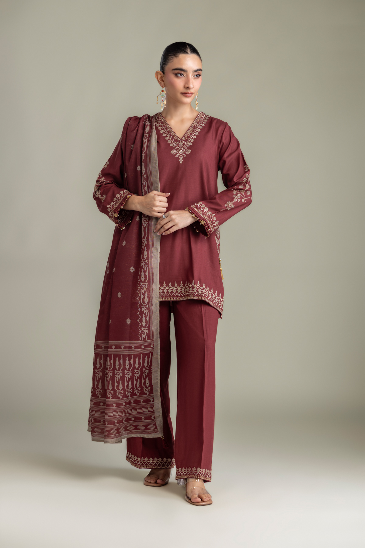 Embroidered Mesuri Maroon Mesuri Dupatta - 2-26-202-A-D-VG